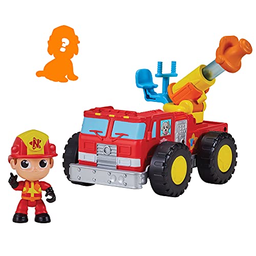 BANDAI Vlad & Niki Crazy Fun Vehicle – Wasserstrahlendes Feuerwehrauto mit Feuerwehrmann Niki – Mitschieb-Feuerwehrauto und Feuerwehrschlauch mit exklusiver Feuerwehr-Niki-Figur und von BANDAI