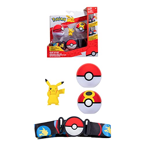 Bandai - Pokémon – Gürtel Clip 'N' Go – 1 Gürtel, 1 Poké-Ball, 1 Repeat Ball und 1 Figur 5 cm Pikachu – Zubehör zum Verkleiden als Pokémon-Trainer – JW2720 von Bandai