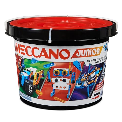 Bandai - Meccano Junior Barrel 150-teilig – Baukasten 5 Modelle, 2 Werkzeuge, Anleitung, Aufbewahrungseimer – Aktivitätsset, Spielzeug und Fahrzeuge – Spielzeug für Kinder ab 8 Jahren – APM19103 Bandai - Meccano Junior Barrel 150-teilig – Baukasten 5 Modelle, 2 Werkzeuge, Anleitung, Aufbewahrungseimer – Aktivitätsset, Spielzeug und Fahrzeuge – Spielzeug für Kinder ab 8 Jahren – APM19103 von BANDAI