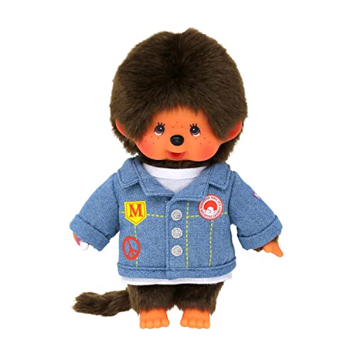 Bandai - Monchhichi - Plüschtier Monchhichi Jeansjacke - Kultplüschtier der 80er - Kuscheliges 20 cm großes Plüschtier für Kinder und Erwachsene - SE23396 von Bandai