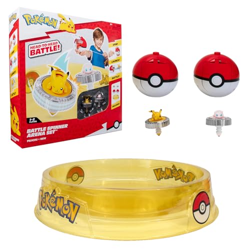 Bandai - Pokémon – Arena Pack + 2 Spinners enthalten – Pokémon-Arena + 2 Pokéball-Werfer + 2 Pikachu und Mew Kreisel – Kampfspiel mit Pokémon-Kreiseln für mehrere Spieler – Spielzeug für Kinder ab 4 von Bandai