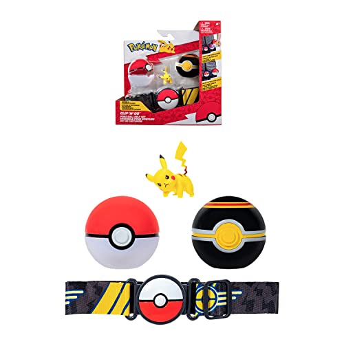 Bandai - Pokémon – Gürtel Clip 'n' Go – 1 Gürtel, 1 Poké Ball, 1 Luxury Ball und 1 5 cm Pikachu-Figur – Zubehör zum Verkleiden als Pokémon-Trainer – JW2718 von Bandai