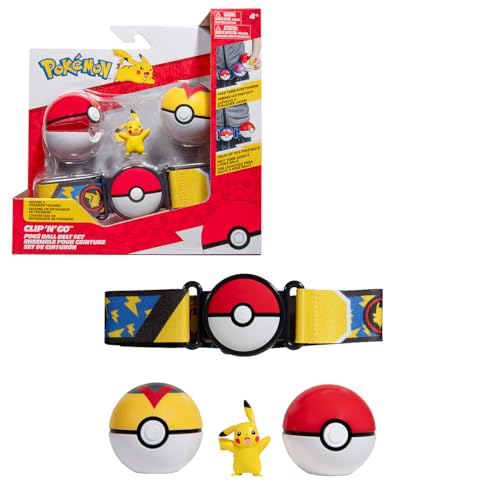 Bandai - Pokémon – Gürtel Clip 'N' Go Pikachu Pokémon Day – 1 Gürtel, 2 Poké-Balls und 1 Pikachu-Figur 5 cm – Zubehör zum Verkleiden als Pokémon-Trainer – Spielzeug für Kinder ab 4 Jahren – JW3162 von Bandai