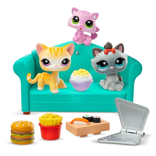 Littlest Pet Shop - Spezial-Dinner-Set mit 3 Tieren und Zubehör - Littlest Pet Shop LPS Katzen Sushi-Set - Mini-Tierfiguren Spielset - Spielzeug für Kinder ab 4 Jahren - BF00636 von Bandai