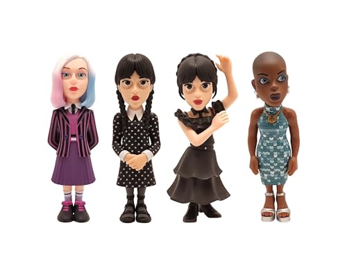 Minix – Wednesday – 4er-Pack – Sammelfigur, 7 cm – (Mittwoch, Mittwoch im Ballkleid, Enid, Bianca) von BANDAI