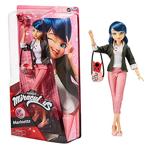 BANDAI Miraculous Marienkäfer und Cat Noir Toys Marinette Modepuppe | bewegliche 26 cm Marinette-Puppe mit Zubehör und Miraculous Kwami | Marienkäfer-Superhelden-Marinette-Figur Miraculous Dolls von BANDAI