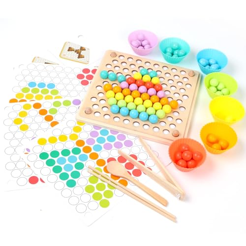 BANGTING Holz Montessori Spielzeug, Perlenwerkstatt Montessori, Clip Perlen Puzzle Brettspiele, Mathe Lernspielzeug,Kinder Vorschule Farben Sortier Stapelspielzeug für 3 4 5 6 Jahre alt Kinder von BANGTING