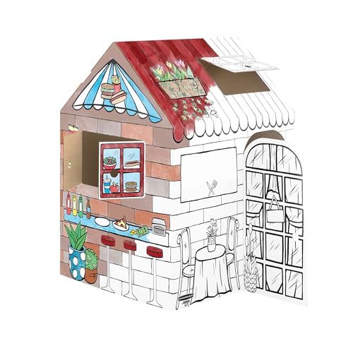 BANKERS BOX at Play Treats & Eats Pappspielhaus für Kinder - Colour-In Craft Cafe Design - FSC-Zertifiziert & 100% recycelbar - Kreative Indoor-Spielhaus Spielzeug XL (81.3 x 81.3 x 121.3cm) Alter 3+ von BANKERS BOX