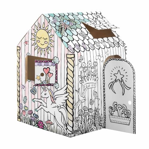 BANKERS BOX Einhorn-Spielhaus aus Pappe für Kinder XXL (81,3x96,5x121,3cm) - Puppenhaus und Einhorn-Spielzeug aus farbigem Karton - FSC-Zertifiziert und recycelbar - Bastelspaß für Kinder ab 3 Jahren von BANKERS BOX