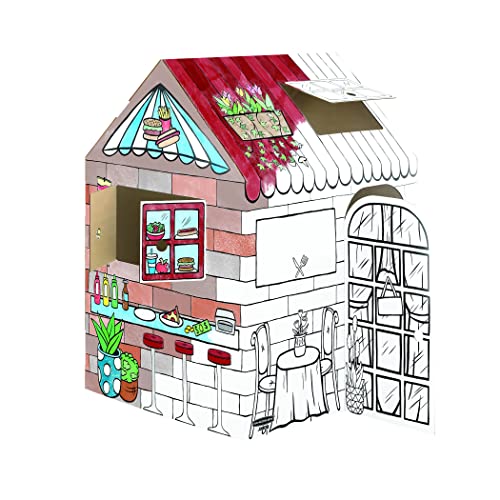 BANKERS BOX Großes Spielhaus zum Ausmalen, aus Stabiler Wellpappe, Motiv: Candyshop, interaktives Spielen und Basteln, 100% recycelbar, begehbar, 1 Stück von BANKERS BOX