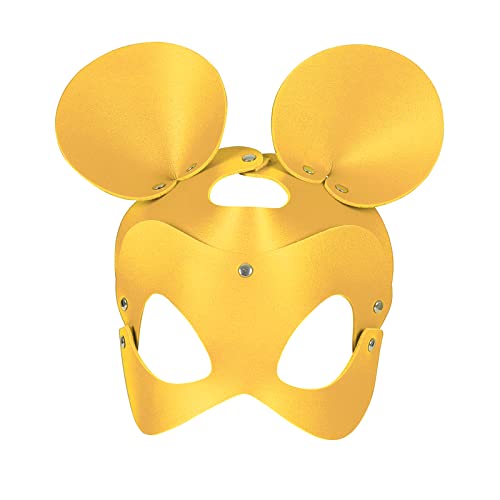 BANSSGOTH Damen Leder große Ohrmaske Katzenmaske Kostüm Fuchs Masken Tier Halbgesichtsmaske Halloween Party Kostüm (Orange Gelb) von BANSSGOTH