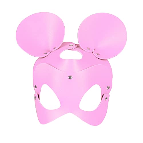 BANSSGOTH Damen Leder große Ohrmaske Katzenmaske Kostüm Fuchs Masken Tier Halbgesichtsmaske Halloween Party Kostüm (Rosa) von BANSSGOTH