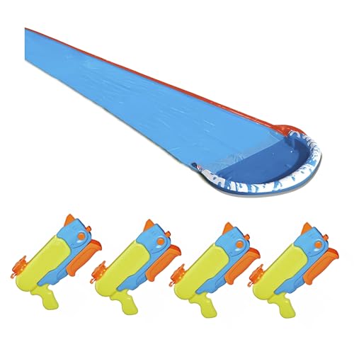 BANZAI Outdoor Mega Party Pack – 2 Rasen-Wasserrutschen 4,88m & 4 Wasserblaster kompatibel mit NERF Super Soaker Wave Spray von BANZAI