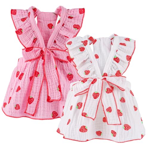 Hundekleid Erdbeere (Pink + Weiß, XS) von BAOBICUTE
