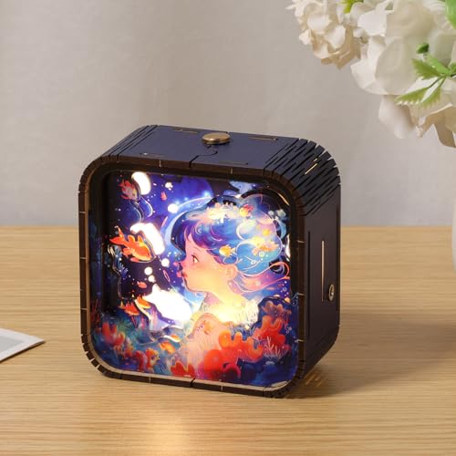 BAODBF Holzpuzzle Nachtlicht 3D,Nachtlicht Erwachsene, 3D Puzzle Holz für Geburtstag,Kindertag,Vatertag,Weihnachten,9×9×4.5 cm(Blau Rosa) von BAODBF