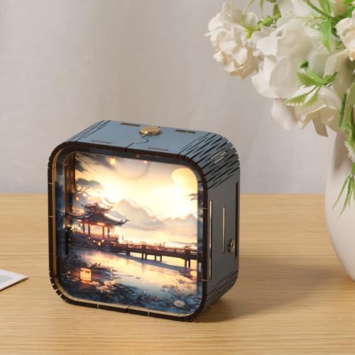 BAODBF Holzpuzzle Nachtlicht 3D,Nachtlicht Erwachsene, 3D Puzzle Holz für Geburtstag,Kindertag,Vatertag,Weihnachten,9×9×4.5 cm (Hellblau) von BAODBF