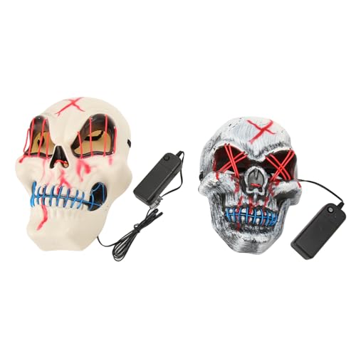 BAOFUYA 2 Stück Unisex-Halloween-Masken, 3 Blinkmodi, LED-Skelett, Beleuchtet, Vollgesichtsabdeckung für Halloween, Party, Maskerade, Cosplay von BAOFUYA