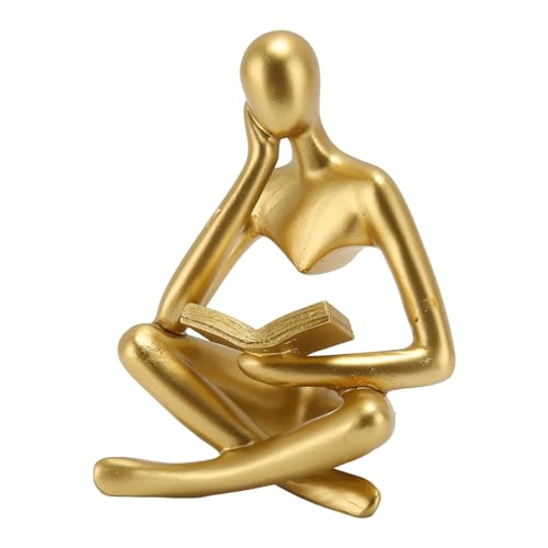 BAOFUYA Abstrakte Denker Lesefigur Figur Harzskulptur für Schlafzimmerdekor, Kompakte Größe Desktop Orament (Gold) von BAOFUYA