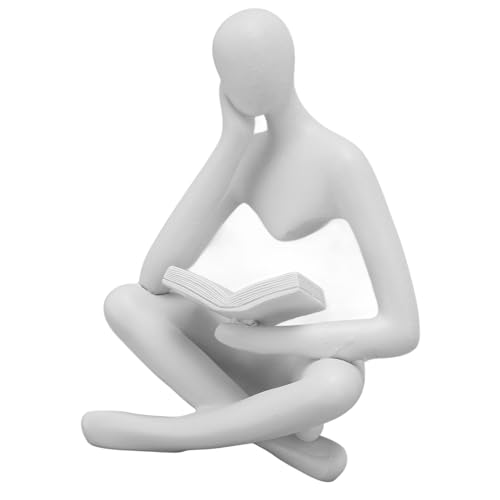 BAOFUYA Abstrakte Denker Lesefigur Figur Harzskulptur für Schlafzimmerdekor, Kompakte Größe Desktop Orament (White) von BAOFUYA