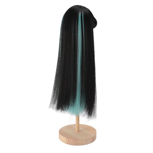 BAOFUYA Lange Geraden Puppenperücke Lebensechtiger Doppelfarbe Hochtemperaturfaser Ersatz Haar für 7,3 Bis 8,3 Zoll Puppenkopfumfang, DIY -Puppenstyling (Schwarz Grün) von BAOFUYA