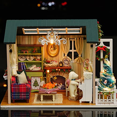 Miniatur-Weihnachtspuppenhaus, Kreativer und Niedlicher DIY-Hausbausatz mit LED-Lichterketten für EIN Romantisches Kunstwerk Miniatur-Weihnachtspuppenhaus, Kreativer und Niedlicher DIY-Hausbausatz mit LED-Lichterketten für EIN Romantisches Kunstwerk von BAOFUYA