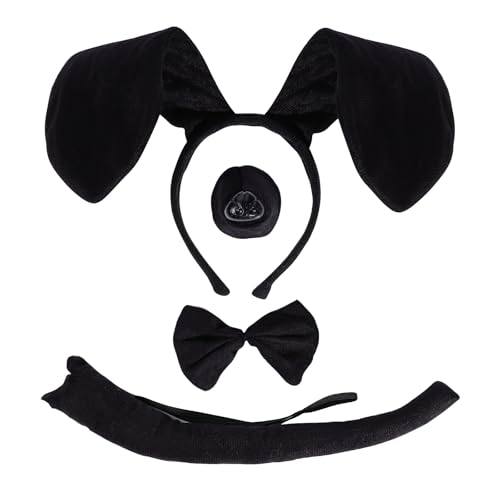 BAOPLAYKIDS Unisex Erwachsene Welpe Schlenkerohren, Stirnband, Nase und Schwanz Set Neuheiten Kostüm Zubehör Kit für Halloween, Schwarz, Einheitsgröße von BAOPLAYKIDS