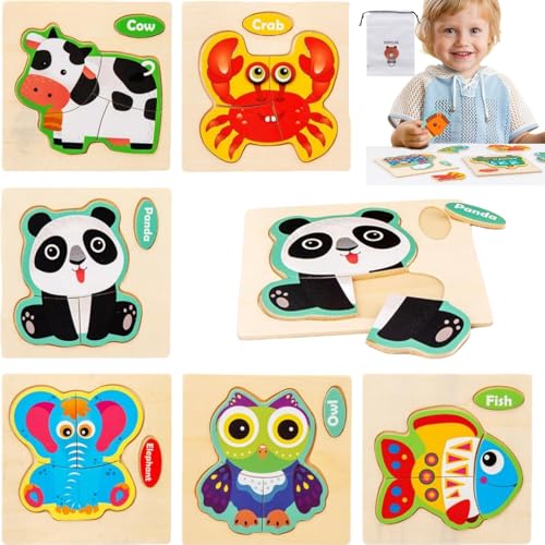 Holzpuzzle,Puzzle Holz,6pcs Holzpuzzle Kinder,Holzpuzzle Tiere,Steckpuzzle Montessori Spielzeug,Holzpuzzle Holzspielzeug für Kinder,Holzpuzzle für Kleinkinder von 1-3 Jahren,Holzpuzzle Baby von BAOSROY