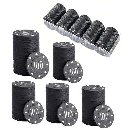 BAPPKON Set mit 100 Premium Pokerchips (mit Nennwert) - Casino Chips (je 100 gelb) und Aufbewahrungsbox - Professionelle 40 mm Chips für Texas Hold'em, Blackjack und Game Nights von BAPPKON