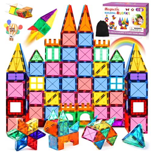 BARAKYEG Magnetische Bausteine Magnetspielzeug Magneten Magnet Montessori Spielzeug Kinder Magnetbausteine Kinderspielzeug ab 3 4 5 6 7 8 Jahre Lernspielzeug für Geschenk Mädchen Junge 56pc Set von BARAKYEG