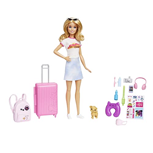 BARBIE Malibu - Koffer, Rucksack, Hündchen und mehr als 10 Accessoires für fantasievolles Spielen, inklusive süßem Reise-Outfit und thematisch passenden Accessoires, ab 3 Jahren, HJY18 von Barbie