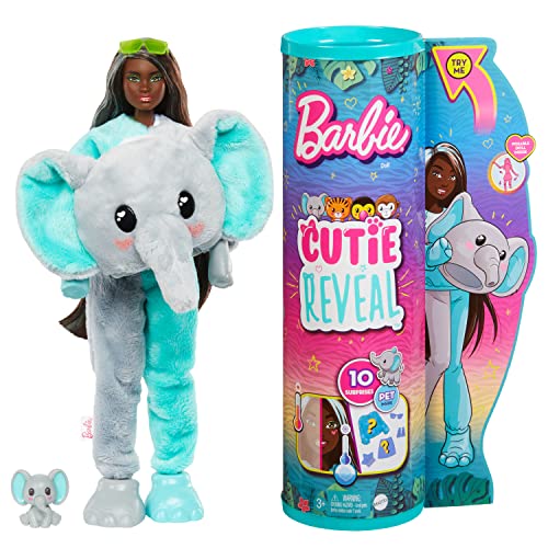 Barbie Cutie Reveal, bewegliche Elefanten-Accessoires, 10 Überraschungen, Haustier, Farbwechseleffekt, inkl Cutie Reveal Puppe, Geschenk für Kinder, Spielzeug ab 3 Jahre,HKP98 Barbie Cutie Reveal, bewegliche Elefanten-Accessoires, 10 Überraschungen, Haustier, Farbwechseleffekt, inkl Cutie Reveal Puppe, Geschenk für Kinder, Spielzeug ab 3 Jahre,HKP98 von Barbie