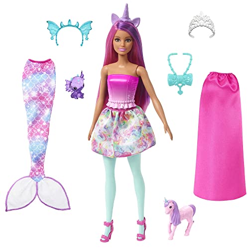 Barbie Dreamtopia Puppe Kleidung und Zubehör für Looks 18+, Meerjungfrauenschwanz, Baby-Einhorn, Röcke und mehr, 1 Puppe inklusive, Geschenk für Kinder ab 3 Jahren,HLC28 von Barbie