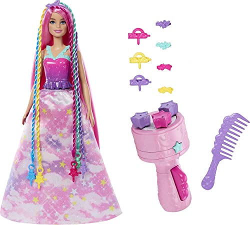 Barbie Dreamtopia, Puppe mit blonden und regenbogenfarbenen Haaren, Regenbogen-Haarverlängerungen mit Stylingwerkzeug zum Flechten der Haare, Haaraccessoires, als Geschenk geeignet,HNJ06 von Barbie