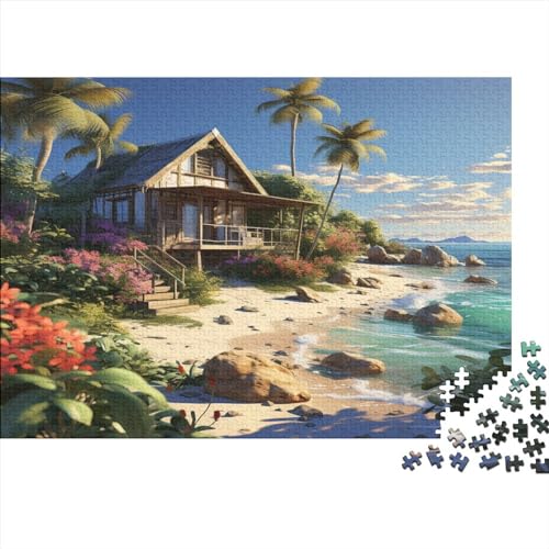Hütte am Meer Puzzle 300 Teile Erwachsene Puzzle DIY Jigsaw Puzzle Holzpuzzle Für Die Ganze Familie Intellektuelles Herausforderungsspiel 300pcs (40x28cm) von BARDYS