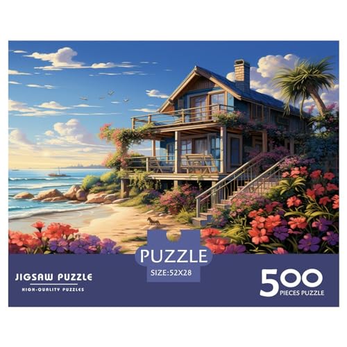 Hütte am Meer Puzzle 500 Teile Erwachsene Puzzle DIY Jigsaw Puzzle Holzpuzzle Für Die Ganze Familie Intellektuelles Herausforderungsspiel 500pcs (52x38cm) von BARDYS
