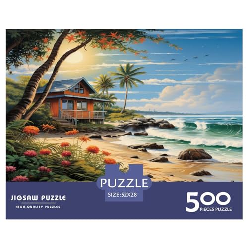 Hütte am Meer Puzzle 500 Teile Erwachsene Puzzle DIY Jigsaw Puzzle Holzpuzzle Für Die Ganze Familie Intellektuelles Herausforderungsspiel 500pcs (52x38cm) von BARDYS