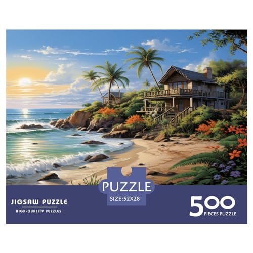 Hütte am Meer Puzzle 500 Teile ErwachsenePuzzle Impossible Puzzle DIY Puzzle Geschicklichkeitsspiel Für Die Ganze Familie 500pcs (52x38cm) von BARDYS