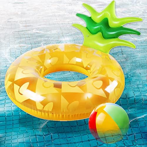 BARVERE Aufblasbarer Schwimmsessel mit Strandball, Aufblasbarer Luftmatratze Riesiger Schwimmring Pool, Wasser Strand Party Spielzeug, Schwimmring Spielzeug für Kinder Erwachsene-Ananas von BARVERE