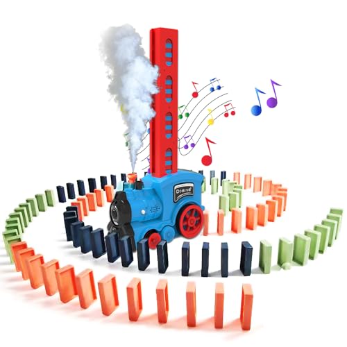 BARVERE Dampfzug Spielzeug, Domino Zug Spielzeug mit Lichtern und Klang, 80 Pcs Dominosteine, Domino Train für Mädchen und Jungen ab 2 Jahren, Automatische Platzierung von Domino Express -Blau von BARVERE