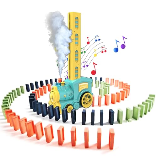 BARVERE Dampfzug Spielzeug, Domino Zug Spielzeug mit Lichtern und Klang, 80 Pcs Dominosteine, Domino Train für Mädchen und Jungen ab 2 Jahren, Automatische Platzierung von Domino Express -Grün von BARVERE