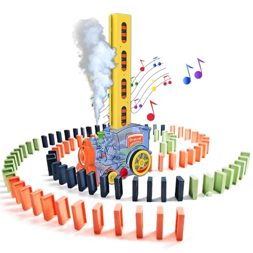 BARVERE Dampfzug Spielzeug, Domino Zug Spielzeug mit Lichtern und Klang, 80 Pcs Dominosteine, Domino Train für Mädchen und Jungen ab 2 Jahren, Automatische Platzierung von Domino Express -Weiß von BARVERE