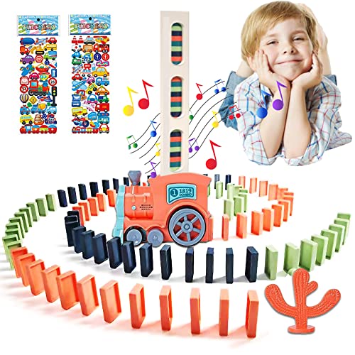 BARVERE Domino Zug Spielzeug mit 80 Pcs Dominosteine, Domino Train für Mädchen und Jungen ab 2 Jahren, Automatische Platzierung von Domino Express -Rosa von BARVERE
