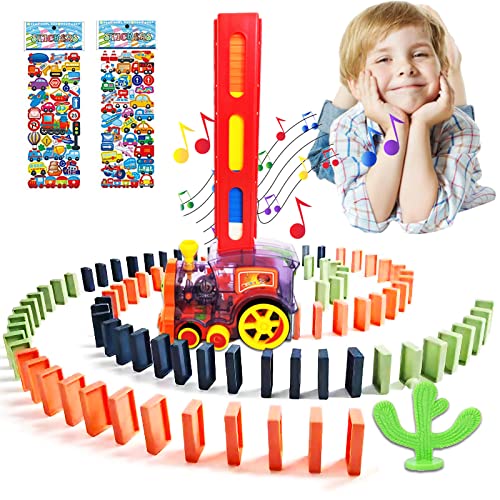 BARVERE Domino Zug Spielzeug mit 80 Pcs Dominosteine, Domino Train für Mädchen und Jungen ab 2 Jahren, Automatische Platzierung von Domino Express -Violett von BARVERE