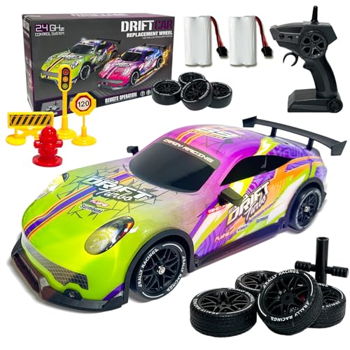 BARVERE Ferngesteuertes Auto, Drift Rc Auto mit 2 Akku, Driftfunktion & LED-Leuchten, Hobby Driftauto mit Regenreifen und Trockenreifen für Rennen & Offroad-Abenteuer, RC Car für Erwachsene & Kinder von BARVERE