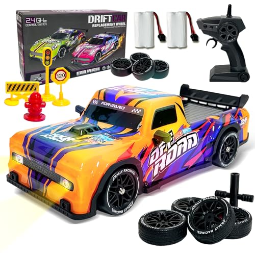 BARVERE Ferngesteuertes Auto, Drift Rc Auto mit 2 Akku, Driftfunktion & LED-Leuchten, Hobby Driftauto mit Regenreifen und Trockenreifen für Rennen & Offroad-Abenteuer, RC Car für Erwachsene & Kinder von BARVERE