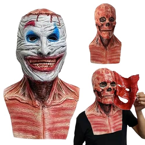 BARVERE Halloween Maske Horror, Doppelte Schicht Abziehbare Halloween Maske Herren, Horror Clown Maske, Blutiger Horror Maske für Party-Rollenspiele von BARVERE