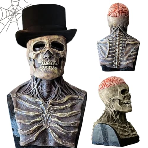 BARVERE Halloween Maske Horror, Totenkopf Latexmaske mit Beweglichem Kiefer, Schädeldecke und Vollkopf 3D Skelett Maske für Cosplay Halloween Party Totenkopf Kopfbedeckung von BARVERE