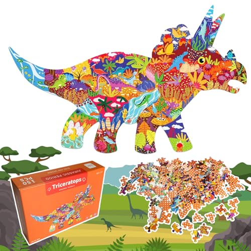 BARVERE Puzzle Kinder, 150 Teile Tier Besondere Puzzle, Pädagogisches Spielzeug, Kinderpuzzle Geschenk für Jungen Mädchen ab 5-12 Jahren (Triceratops) von BARVERE