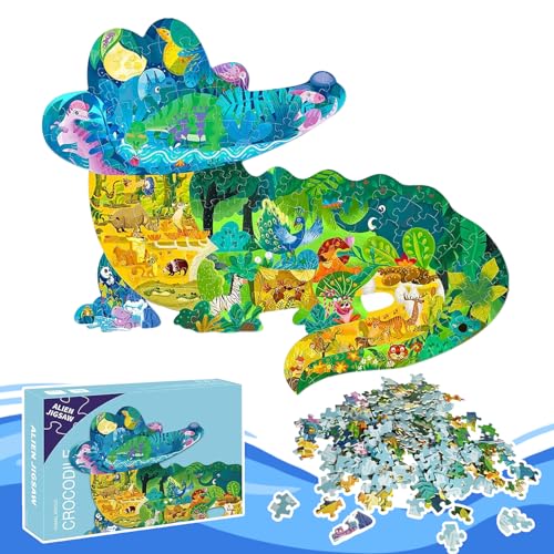 BARVERE Puzzle Kinder, 154 Teile Tier Besondere Puzzle, Pädagogisches Spielzeug, Kinderpuzzle Geschenk für Jungen Mädchen ab 5-12 Jahren (Krokodil) von BARVERE