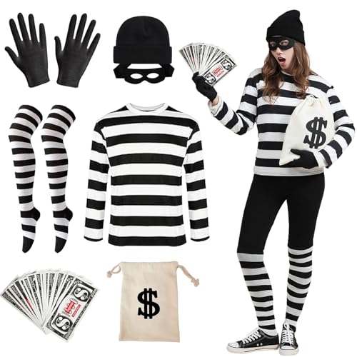 BARVERE Sträfling Kostüm Damen Herren, Bankräuber Kostüm Erwachsene, Halloween Karneval Kostüm Set für Rollenspiele als Prisoner, Gefangener, Knasti, Ladendieb, Räuber, Häftling, Einbrecher (3XL) BARVERE Sträfling Kostüm Damen Herren, Bankräuber Kostüm Erwachsene, Halloween Karneval Kostüm Set für Rollenspiele als Prisoner, Gefangener, Knasti, Ladendieb, Räuber, Häftling, Einbrecher (3XL) von BARVERE